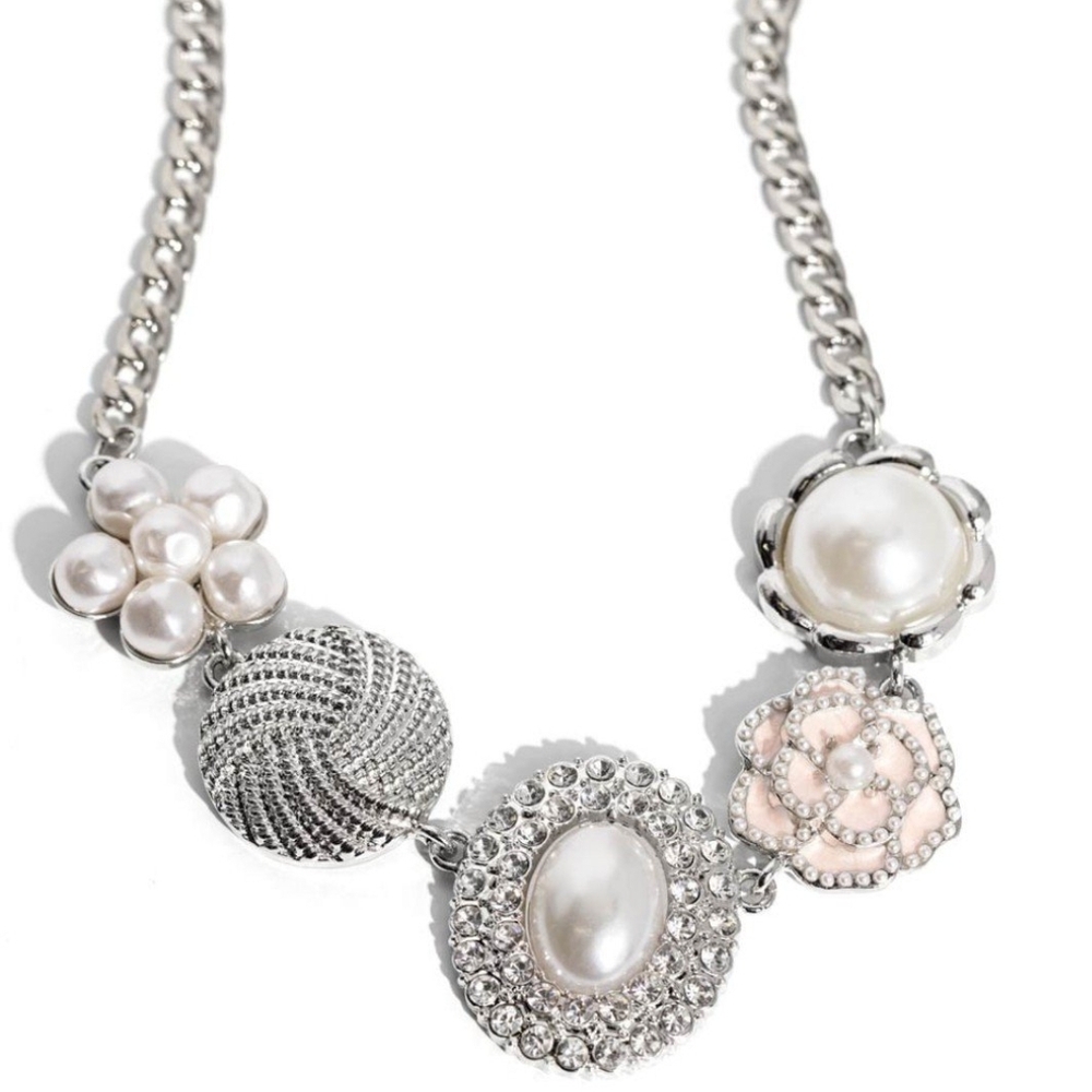 Paparazzi Silver White Necklace with Crystal & Pearl Accents Sophisicated Styles